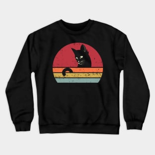 Funny Retro Black Cat Chasing Tail Crewneck Sweatshirt